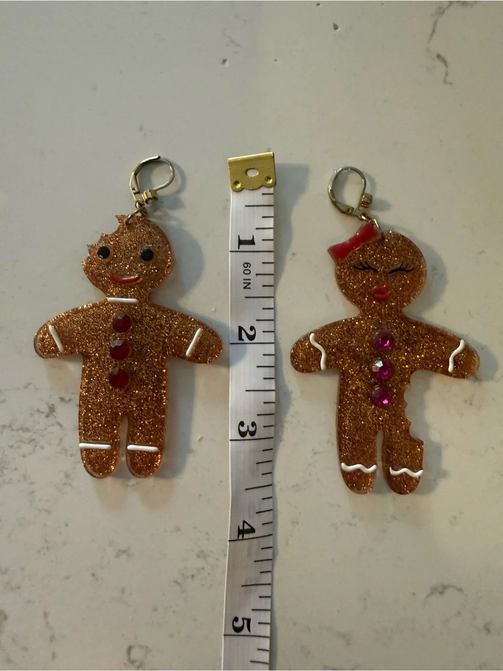 Betsey Johnson Holiday Gingerbread Glitter Earrings - Gold Gingerbread Couple